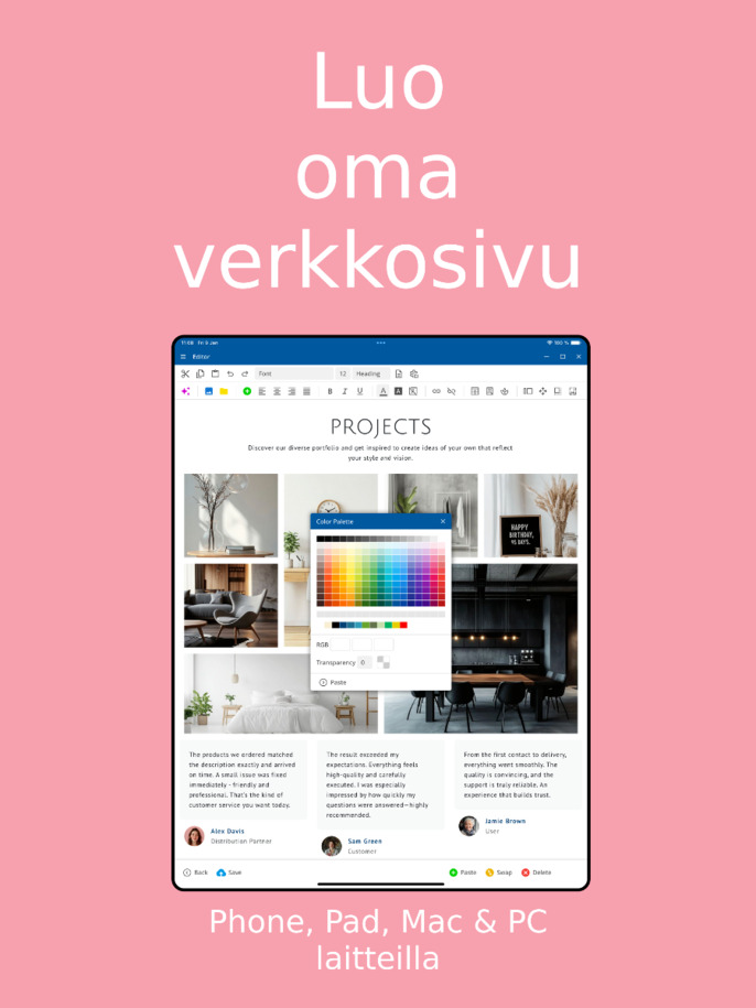 Website Builder App - Luo verkkosivusto sovelluksella iOS- ja Android-laitteilla – tabletti.