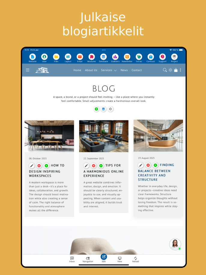 Hallitse blogikirjoituksia mobiilisti – tabletin esitys.
