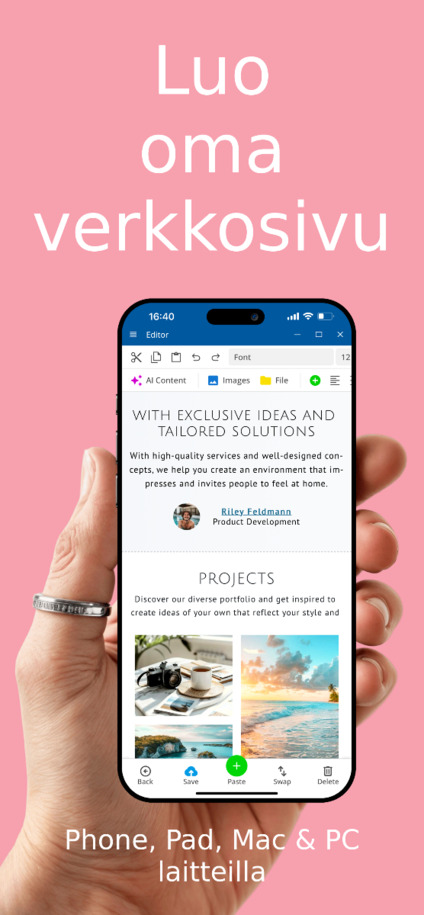 Website Builder App - Luo verkkosivusto sovelluksella iOS- ja Android-laitteilla – puhelinäkymä.
