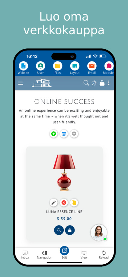 Luo verkkokauppa Website Builder App -sovelluksessa – älypuhelimen näyttökuva.